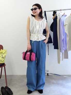 「OUTDOOR PRODUCTS（アウトドアプロダクツ）の追加4  230  ROLL BOSTON SMALL SOLID（ボストンバッグ、ピンク系）」を使った、Ayaka Inabaさん（レディース・163cm）の夏コーディネート