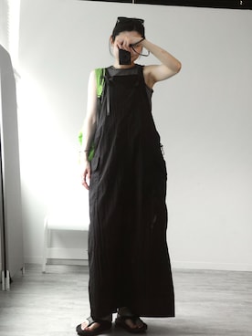 「OUTDOOR PRODUCTS（アウトドアプロダクツ）のアメスリタンクトップ（Tシャツ/カットソー、ブラック系）」を使った、Ayaka Inabaさん（レディース・163cm）の夏コーディネート