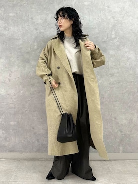 「骨格ウェーブ」｜「アイテム（トレンチコート）」を使った、廣木真梨亜さん（レディース・158cm）の春コーディネート