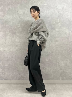 「かぐれ（カグレ）のペルータッセルストール（マフラー）」を使った、廣木真梨亜さん（レディース・158cm）の秋コーディネート