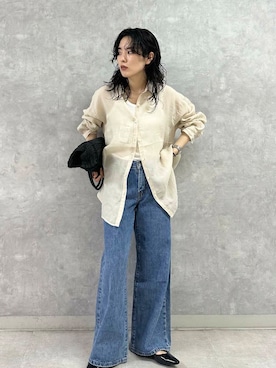 「PETIT BATEAU（プチバトー）のアイテム」を使った、廣木真梨亜さん（レディース・158cm）の夏コーディネート