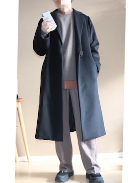 「Lui's（ルイス）のアイテム（チェスターコート）」を使った、Ryu×プチプラさん（メンズ・174cm）の冬コーディネート