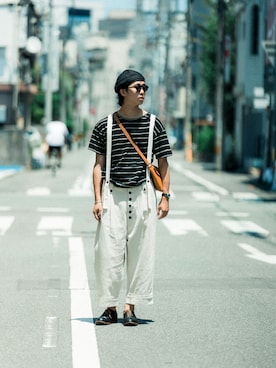 「MOTO（モト）のアイテム」を使った、よーへーさん（メンズ・173cm）の夏コーディネート