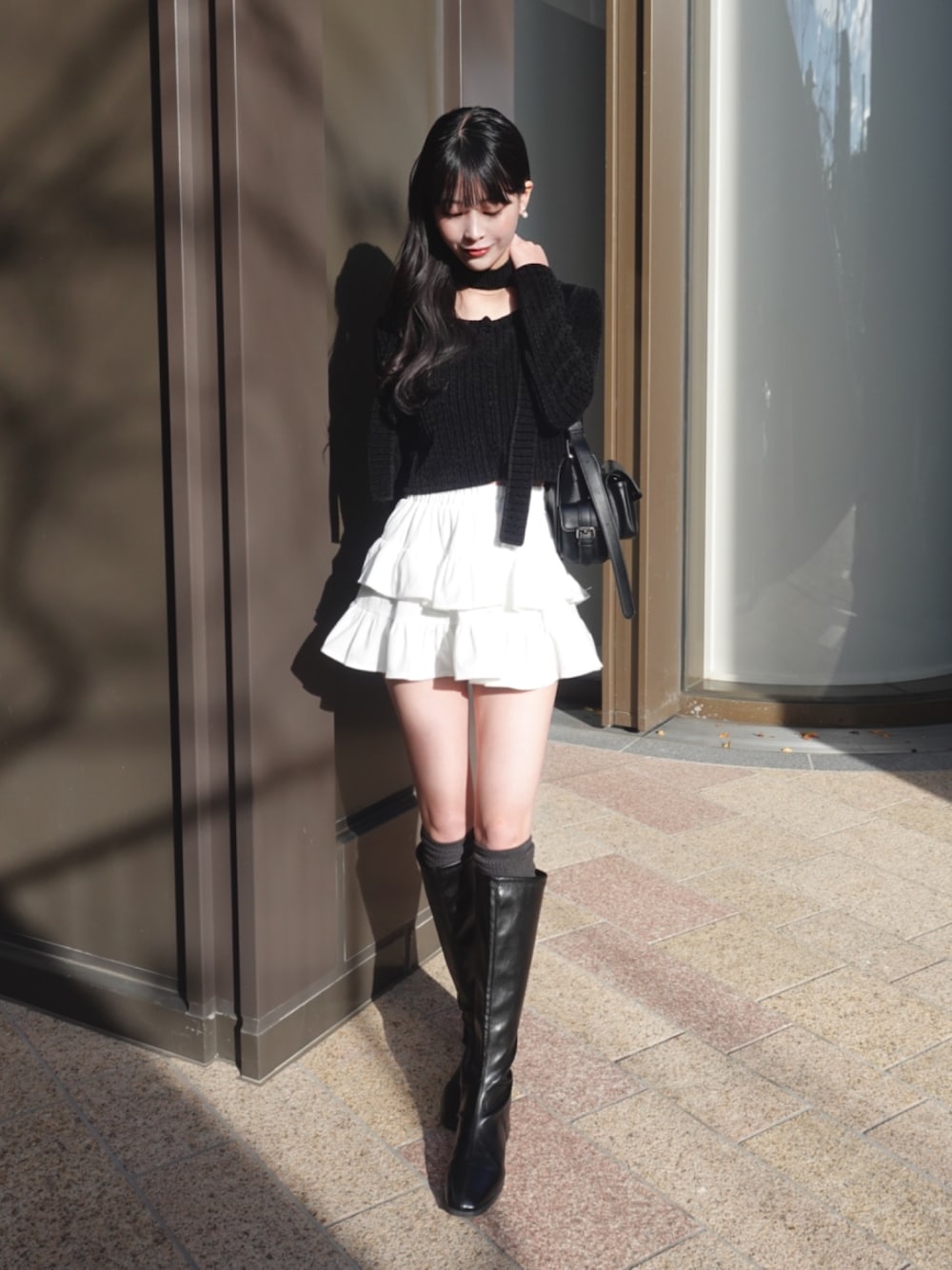 karenさんの「晴雨兼用 スクエアトゥロングブーツ（RANDA）」を使ったコーディネートの1枚目の写真