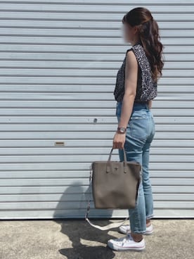 「MOUSSY（マウジー）のMVS SKINNY（デニムパンツ）」を使った、kie♡さん（レディース・159cm）の夏コーディネート