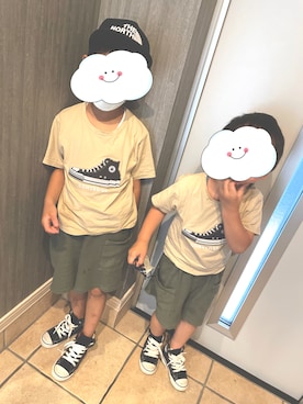 「コンバース ハイカット」｜「アイテム（キャップ）」を使った、haasaさん（キッズ・120cm）の夏コーディネート