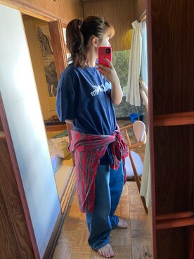 「UNIQLO（ユニクロ）のハイライズワイドストレートジーンズ（デニムパンツ）」を使った、いけぽんぬさん（レディース・163cm）の秋コーディネート