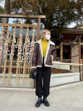 「Ungrid（アングリッド）のアイテム（ムートンコート）」を使った、miyabiさん（レディース・156cm）の冬コーディネート