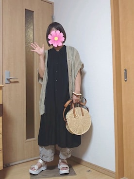 「H&M（エイチ・アンド・エム）のアイテム（かごバッグ）」を使った、こすもすさん（レディース・150cm）の夏コーディネート