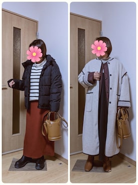 「GRL（グレイル）のアイテム（ノーカラーコート）」を使った、こすもすさん（レディース・150cm）の冬コーディネート