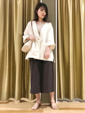 「クリアサンダル」｜「アイテム（ノーカラージャケット）」を使った、むこさんさん（レディース・162cm）の夏コーディネート
