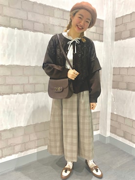 「グレンチェック」｜「アイテム（ハンチング/ベレー帽）」を使った、佑さん（レディース・161cm）の秋コーディネート