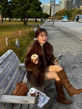 「ファーコート」｜「アイテム（その他アウター）」を使った、honokaさん（レディース・163cm）の秋コーディネート