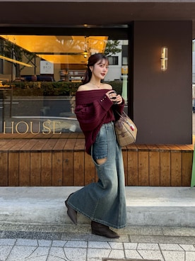 「アイテム（デニムスカート）」を使った、honokaさん（レディース・163cm）の秋コーディネート