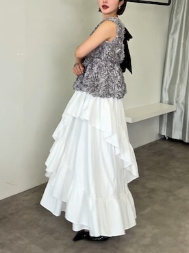 「Olu.（オルドット）のランダムフレアスカート（スカート、ホワイト系）」を使った、honokaさん（レディース・163cm）の夏コーディネート