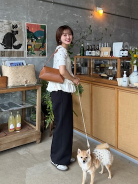 「Chico（チコ）の【SALON by Chico】5分袖ドットバルーンペプラムパワショルニット（ニット/セーター、ホワイト系）」を使った、honokaさん（レディース・163cm）の春コーディネート