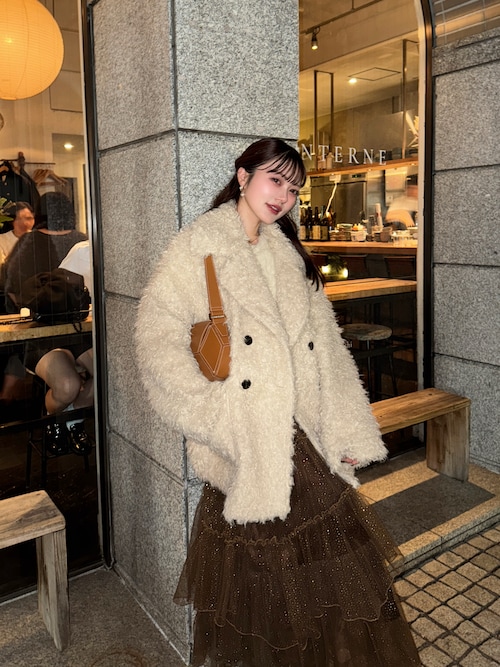 Olu. オフショルダーシャギーニット ピンク オフショルダーシャギーニット