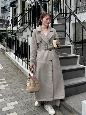 「アイテム（ステンカラーコート）」を使った、honokaさん（レディース・163cm）の秋コーディネート