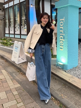 「アイテム（ノーカラージャケット）」を使った、honokaさん（レディース・163cm）の秋コーディネート
