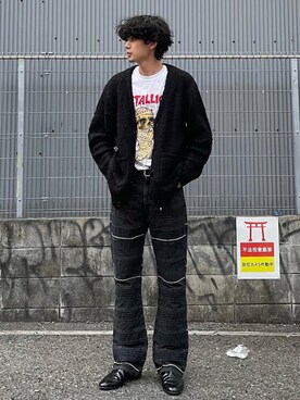 「バンドT」｜「アイテム（スリッポン）」を使った、なるさん（メンズ・183cm）の冬コーディネート