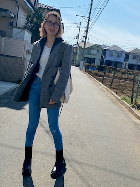 「ZARA（ザラ）のアイテム（デニムパンツ、ブルー系）」を使った、　　　mii♡さん（レディース・163cm）の春コーディネート