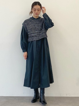 「ニットベスト」｜「アイテム（シャツワンピース）」を使った、yuki☺︎さん（レディース・165cm）の冬コーディネート