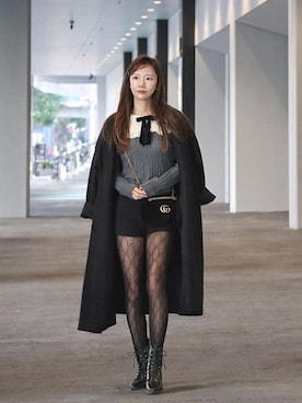 「シック」｜「アイテム（ノーカラーコート）」を使った、ｐiｐiさん（レディース・163cm）の冬コーディネート