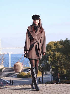 「NOLLEY’S（ノーリーズ）のアイテム（ノーカラーコート）」を使った、ｐiｐiさん（レディース・163cm）の冬コーディネート