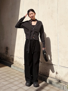 「Ungrid（アングリッド）のリボンデザインニットカーディガン（カーディガン/ボレロ、グレー系）」を使った、福本 茉以さん（レディース・160cm）の春コーディネート