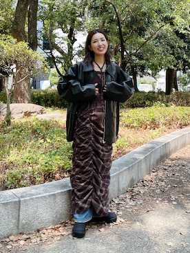 「Ungrid（アングリッド）のアイテム（ブルゾン）」を使った、福本 茉以さん（レディース・160cm）の秋コーディネート