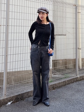「Ungrid（アングリッド）のウエスタンデザインサボ（その他シューズ、ブラック系）」を使った、福本 茉以さん（レディース・160cm）の秋コーディネート