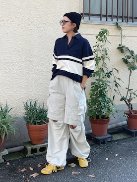 「Ungrid（アングリッド）のアイテム（ポロシャツ）」を使った、福本 茉以さん（レディース・160cm）の春コーディネート