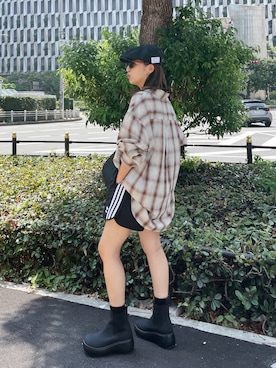 「Ungrid（アングリッド）のビッグルーズチェックシャツ（シャツ/ブラウス）」を使った、福本 茉以さん（レディース・160cm）の秋コーディネート
