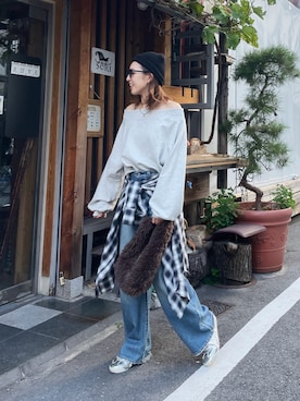 「Ungrid（アングリッド）のアイテム（シャツ/ブラウス）」を使った、福本 茉以さん（レディース・160cm）の秋コーディネート