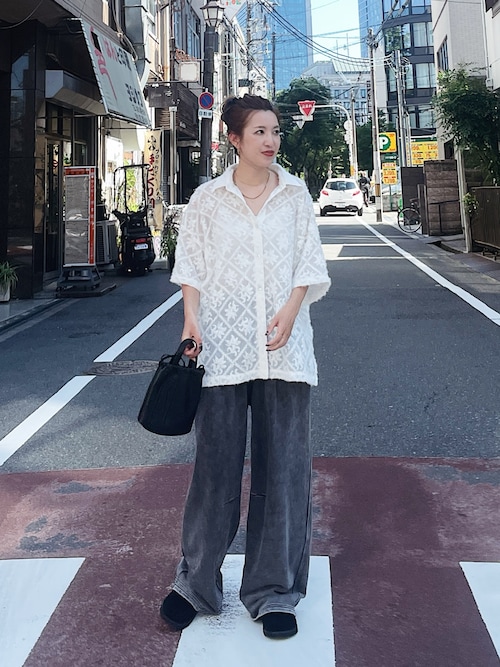 起毛エンブロイダリーハーフスリーブシャツ