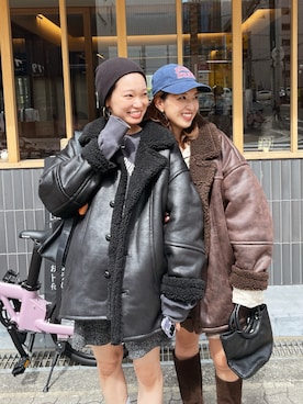 「Ungrid（アングリッド）のアイテム（ブルゾン）」を使った、福本 茉以さん（レディース・160cm）の秋コーディネート