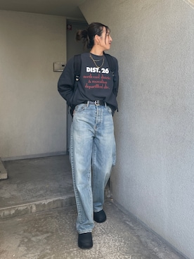 「Ungrid（アングリッド）の【WEB限定】フロントロゴルーズスウェット（スウェット、グレー系）」を使った、福本 茉以さん（レディース・160cm）の春コーディネート