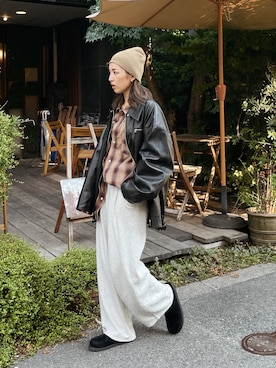 「Ungrid（アングリッド）のビッグルーズチェックシャツ（シャツ/ブラウス）」を使った、福本 茉以さん（レディース・160cm）の秋コーディネート