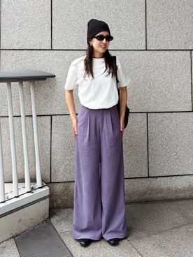 「Ungrid（アングリッド）のカラーエンブロイダリーTee（Tシャツ/カットソー、ホワイト系）」を使った、福本 茉以さん（レディース・160cm）の夏コーディネート