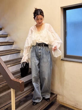 「Ungrid（アングリッド）のフリルデザインブラウス（シャツ/ブラウス、その他）」を使った、福本 茉以さん（レディース・160cm）の春コーディネート