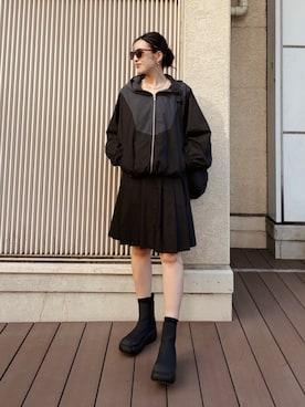 「Ungrid（アングリッド）のルーズシルエットジップブルゾン（ブルゾン、ブラック系）」を使った、福本 茉以さん（レディース・160cm）の秋コーディネート