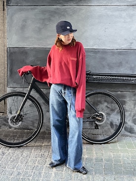 「スウェットコーデ」｜「アイテム（帽子）」を使った、福本 茉以さん（レディース・160cm）の秋コーディネート