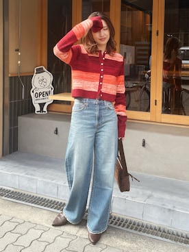 「Ungrid（アングリッド）のアイテム（デニムパンツ）」を使った、福本 茉以さん（レディース・160cm）の秋コーディネート