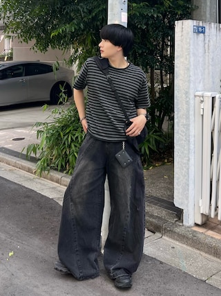 「EPNK(イーピーエヌケー)のAssorted border short sleeve tee / アソートボーダーショートスリーブT(Tシャツ/カットソー)」を使った、Seigoさん(メンズ・165cm)の夏コーディネート