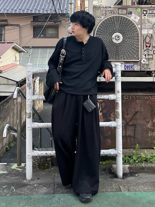 「WISH FOR EVER(ウィッシュフォーエバー)のASSORT SUPER BAGGY STUDS DESIGNS DOUBLE POCKET SLACKS(SETUP)/アソートスーパーバギースタッズデザインダブルポケットスラックス(セットアップ)(スラックス)」を使った、Seigoさん(メンズ・165cm)の秋コーディネート