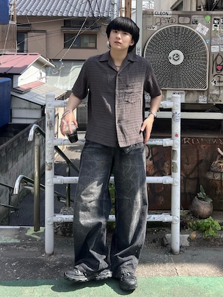 「WYM LIDNM(ウィム バイ リドム)のGAUZE JACQUARD CHECK H/S SHIRT(シャツ/ブラウス)」を使った、Seigoさん(メンズ・165cm)の夏コーディネート