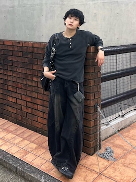「ANDER HUNK（アンダーハンク）のMetal Henry neck Thermal / メタルヘンリーネックサーマル（Tシャツ/カットソー、グレー系）」を使った、Seigoさん（メンズ・165cm）の秋コーディネート