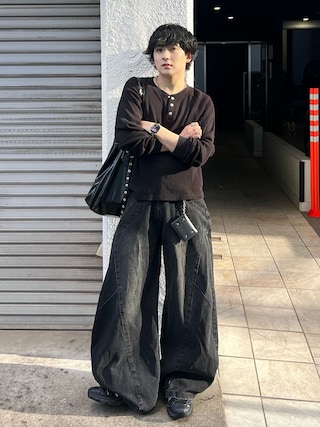 「ANDER HUNK(アンダーハンク)のMetal Henry neck Thermal / メタルヘンリーネックサーマル(Tシャツ/カットソー)」を使った、Seigoさん(メンズ・165cm)の秋コーディネート