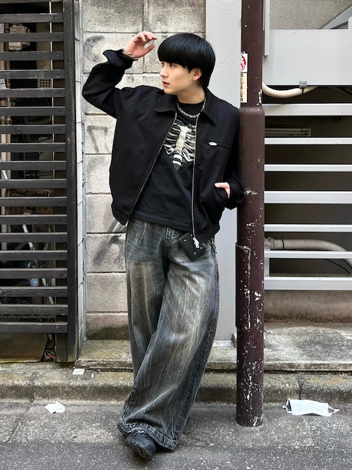 CRACKED CHEMICAL-WASHED WIDE BAGGY JEANS / クラック加工ケミカル