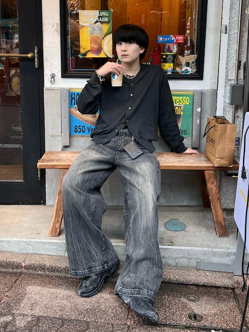 CRACKED CHEMICAL-WASHED WIDE BAGGY JEANS / クラック加工ケミカル